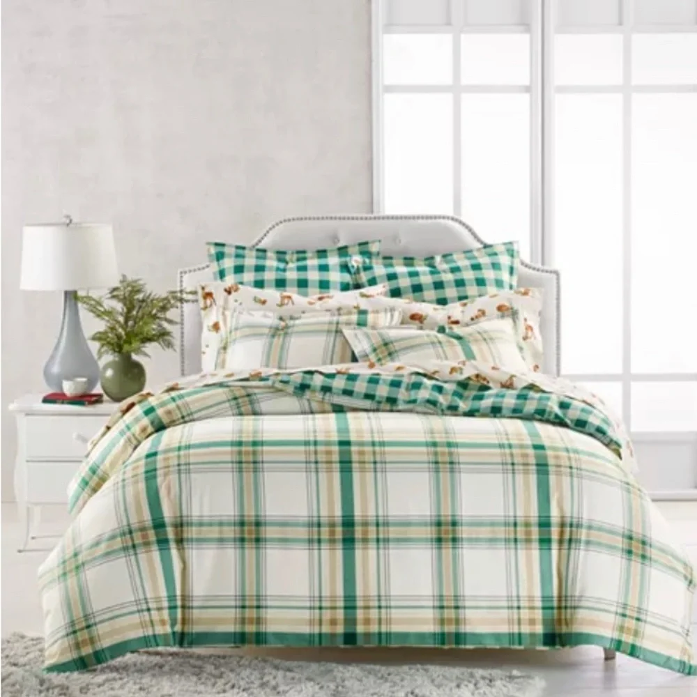 Martha Stewart Collection Holiday Flannel Neutral Plaid Duvet Cover, Full/Queen